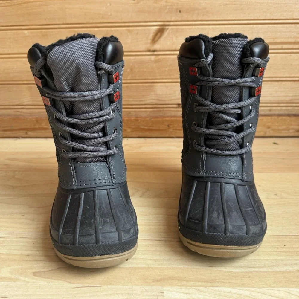 Swiss Tech Boots Thinsulate Waterproof Leather Winter Black Kids Sz 7 Play Snow